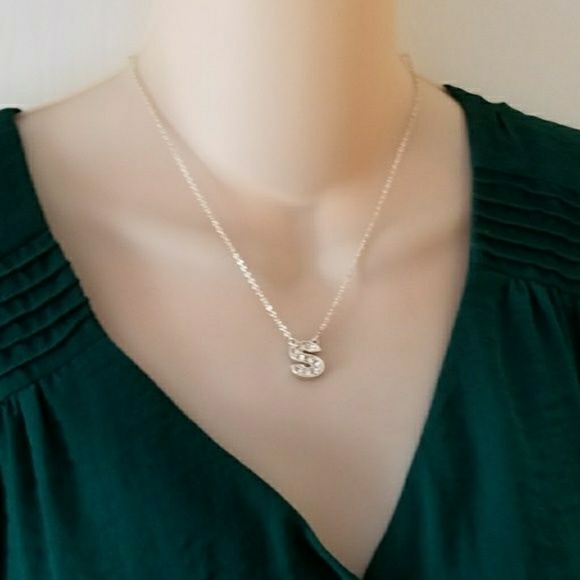 Relisted -Rhinestone S necklace silver tone Claire's initial - Picture 3 of 5